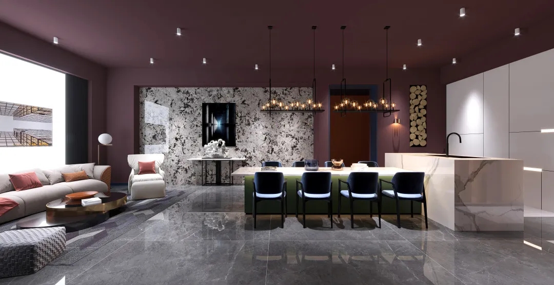 hjc888黄金城和地砖混搭厨房效果图