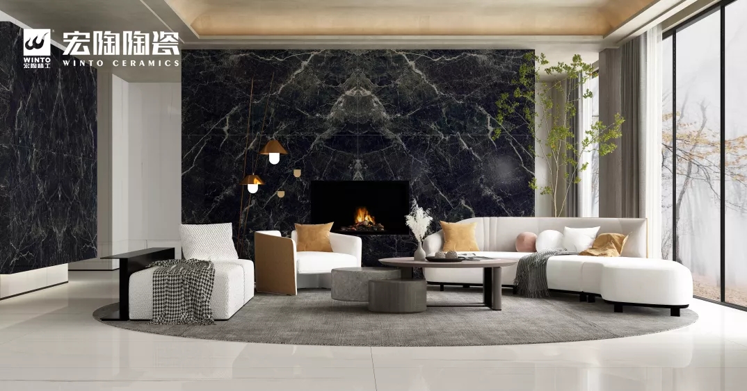 hjc888黄金城岩板会客厅装修效果图展示