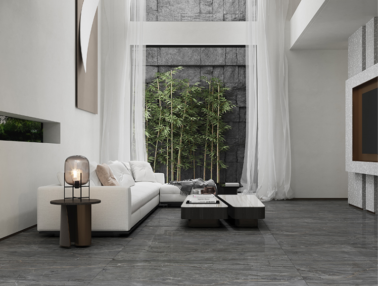 hjc888黄金城岩板新中式客厅地砖装修效果图