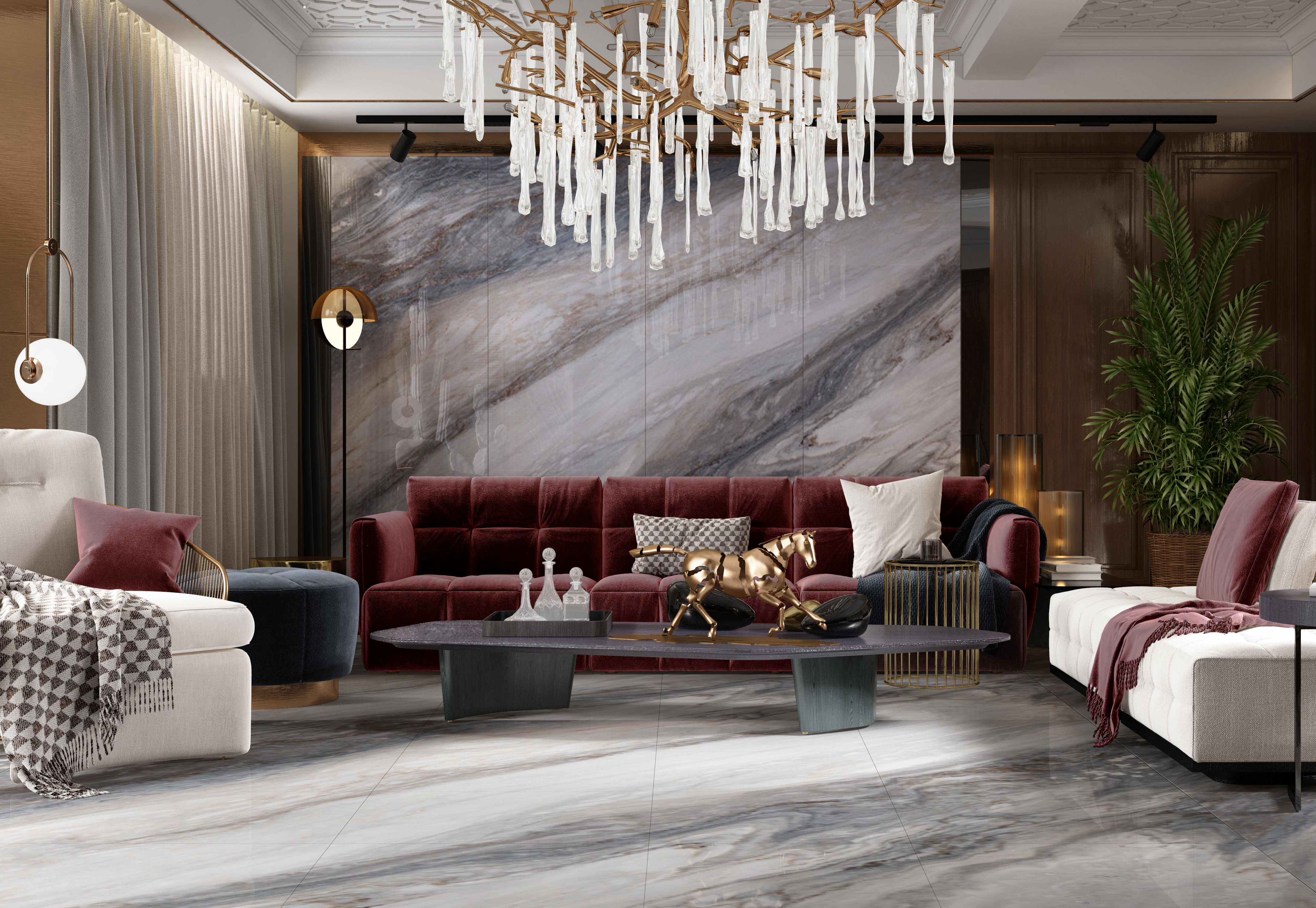 hjc888黄金城陶瓷岩板客厅装修效果图