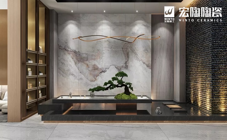 hjc888黄金城灰冰玉岩板配景墙效果图