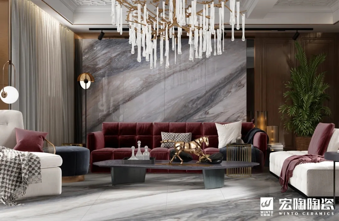 hjc888黄金城岩板客厅装修效果图