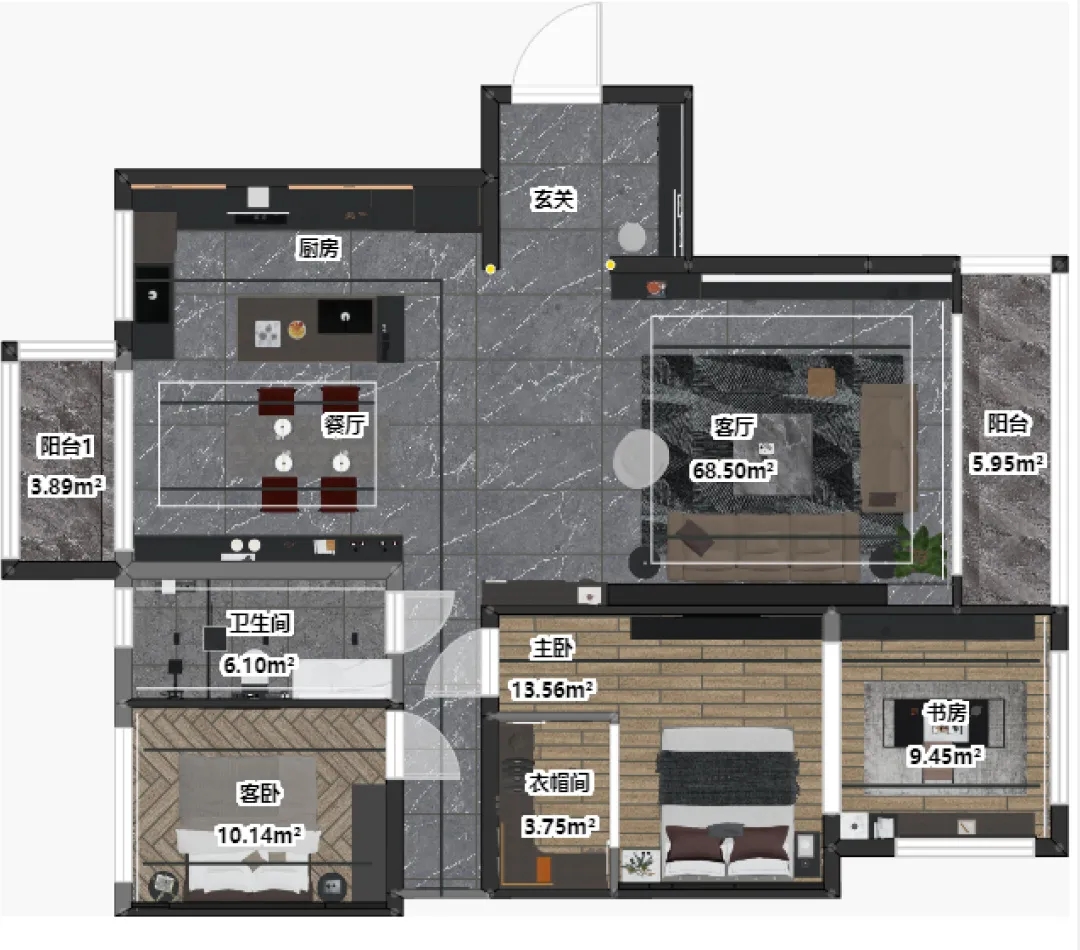 hjc888黄金城岩板1室1厅1厨1卫的户型图片