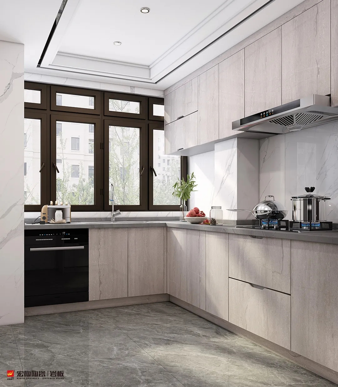 hjc888黄金城岩板厨房效果图