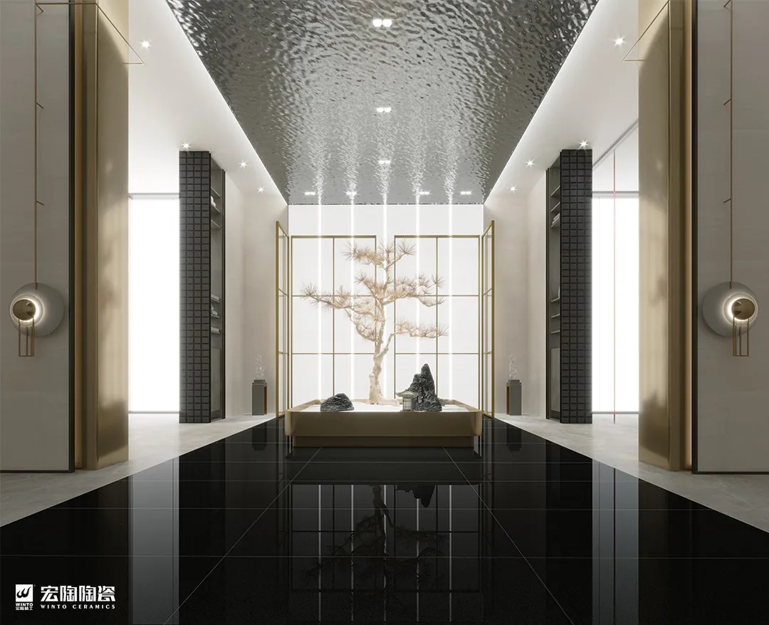 hjc888黄金城750×1500mm星耀系列黑金砂瓷砖地砖效果图