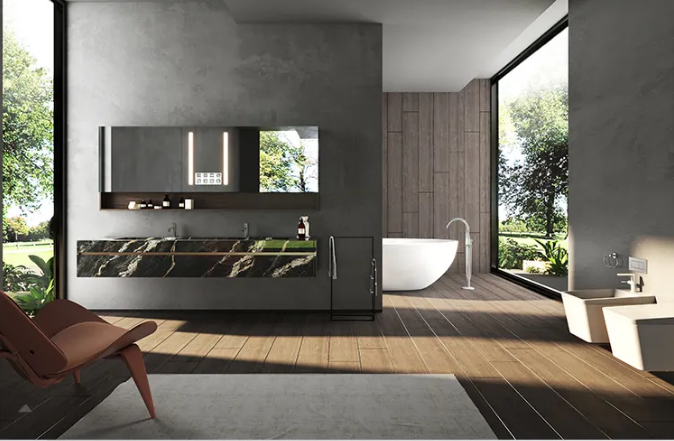 hjc888黄金城岩板与整体浴室柜装修效果图