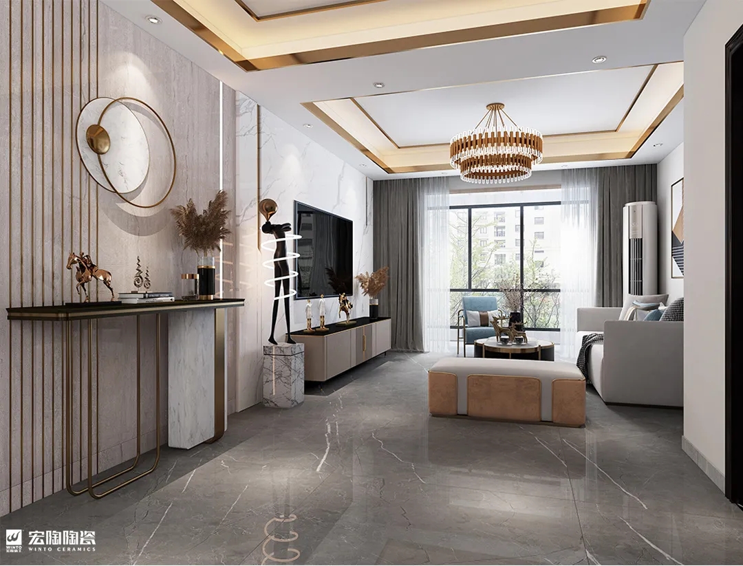 hjc888黄金城浪琴灰+保加利亚灰9-TPG2412F018瓷砖地砖1200×2400×9mm效果图