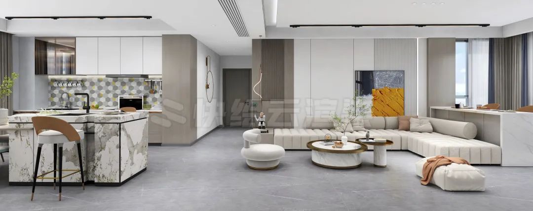 hjc888黄金城质感砖灰色系客餐厅家居空间效果图