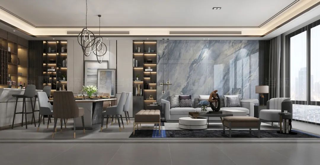 2023一线二线三线品牌瓷砖，，，，hjc888黄金城陶瓷餐客厅一体化设计