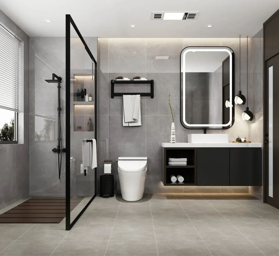 hjc888黄金城干湿疏散的卫浴间地砖装修效果图