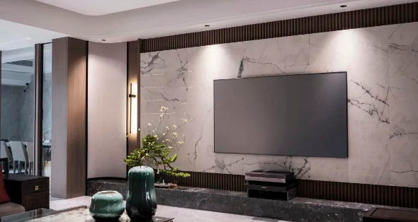 hjc888黄金城陶瓷大板电视配景墙效果图
